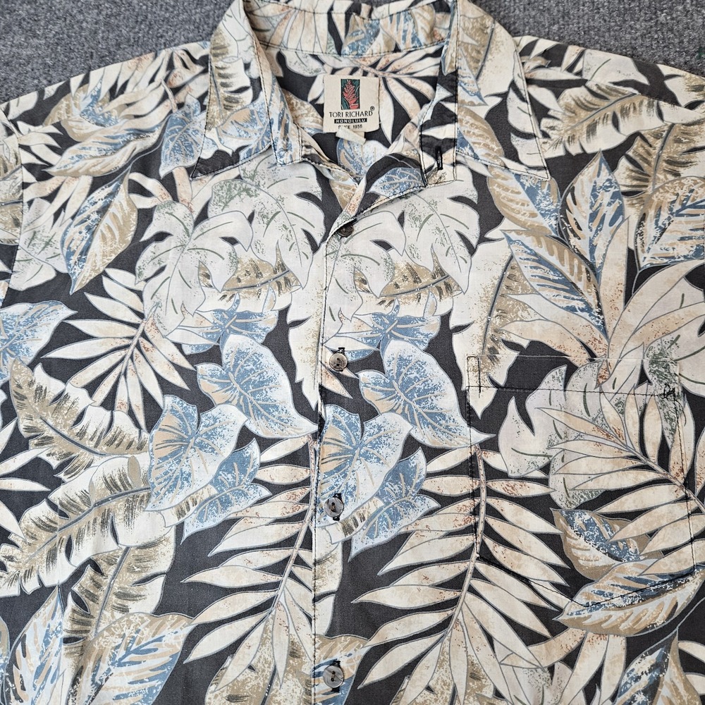 Tori Richard Mens Hawaiian Aloha Shirt Size Large‎ Cotton Lawn Tropical Leaves